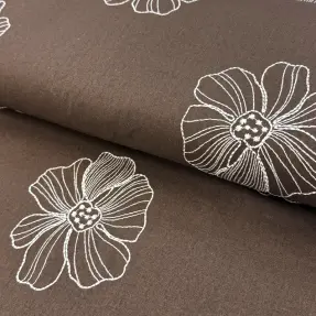 Viskóza s ľanom EMBROIDERY Flower Maya brown